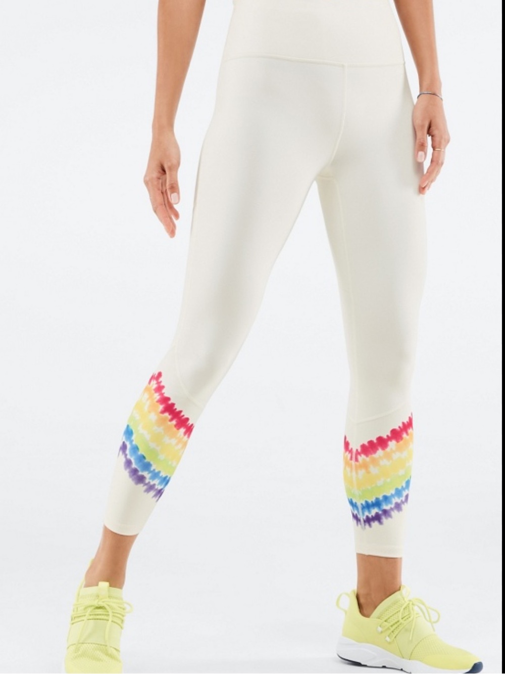 Fabletics White Define PowerHold 7/8 Leggings with Rainbow Accent Small